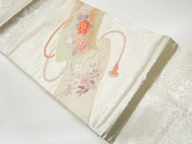 JAPANESE KIMONO / KINKOMA EMBROIDERY WIG SASH / FLOWERS / BRAIDED CORD
